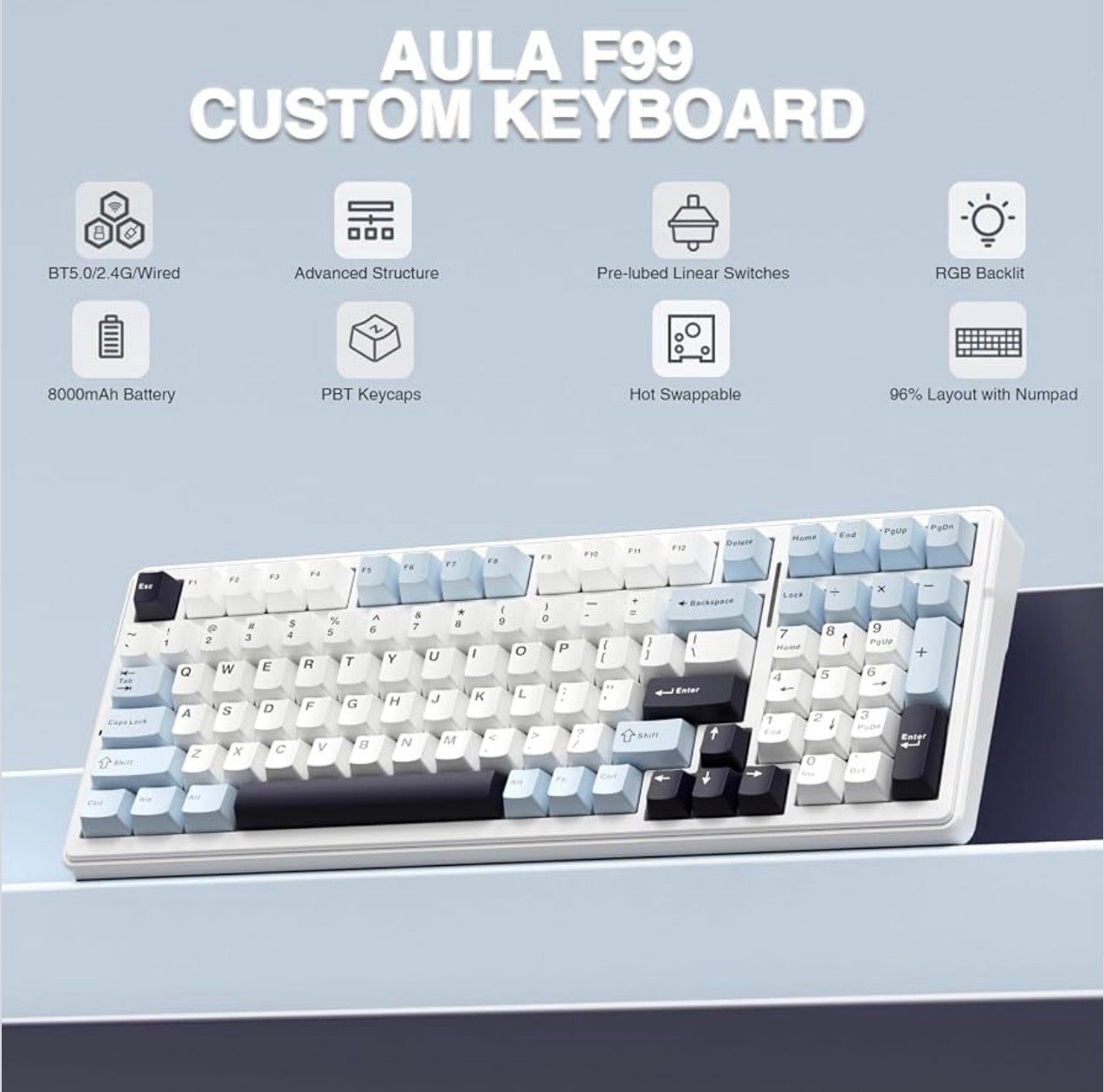 ⚡ MINT OPEN-BOX: AULA F99 Wireless Mechanical Keyboard (Hot-Swappable/Gasket Mounted)! ⚡
