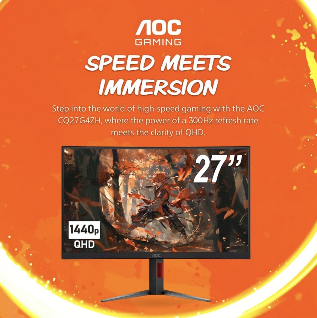 🔥 AOC CQ27G4ZH 27" Curved Gaming Monitor QHD 300Hz (2K, 1500R) – OPEN BOX, LIKE NEW – ALL ACCESSORIES!