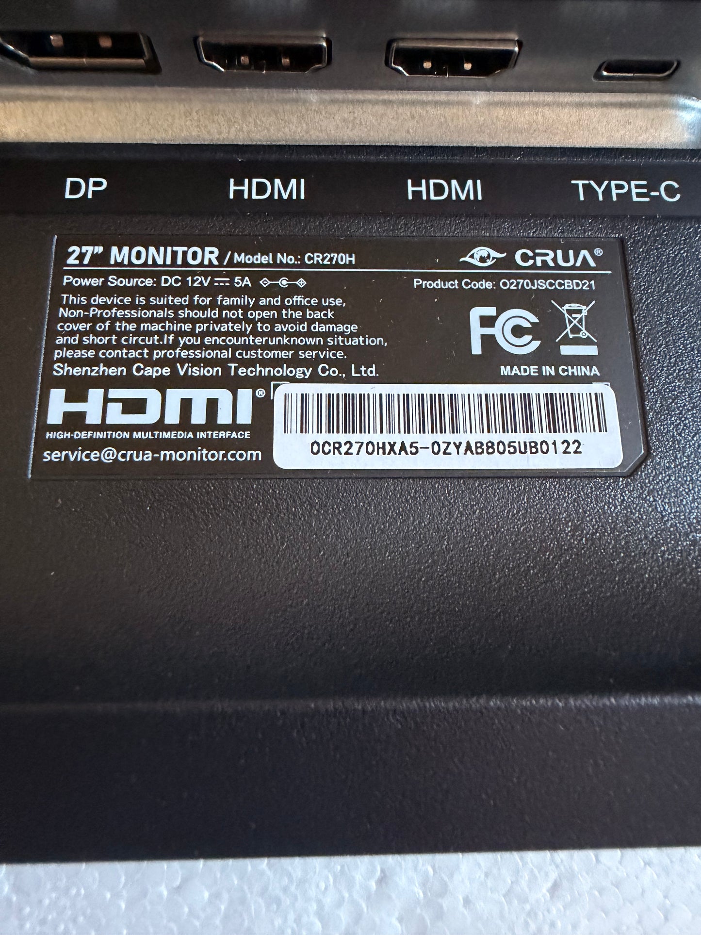 CRUA 27" 4K UHD Monitor (Model CR270H) – BRAND NEW, SEALED FILM, NEVER USED!