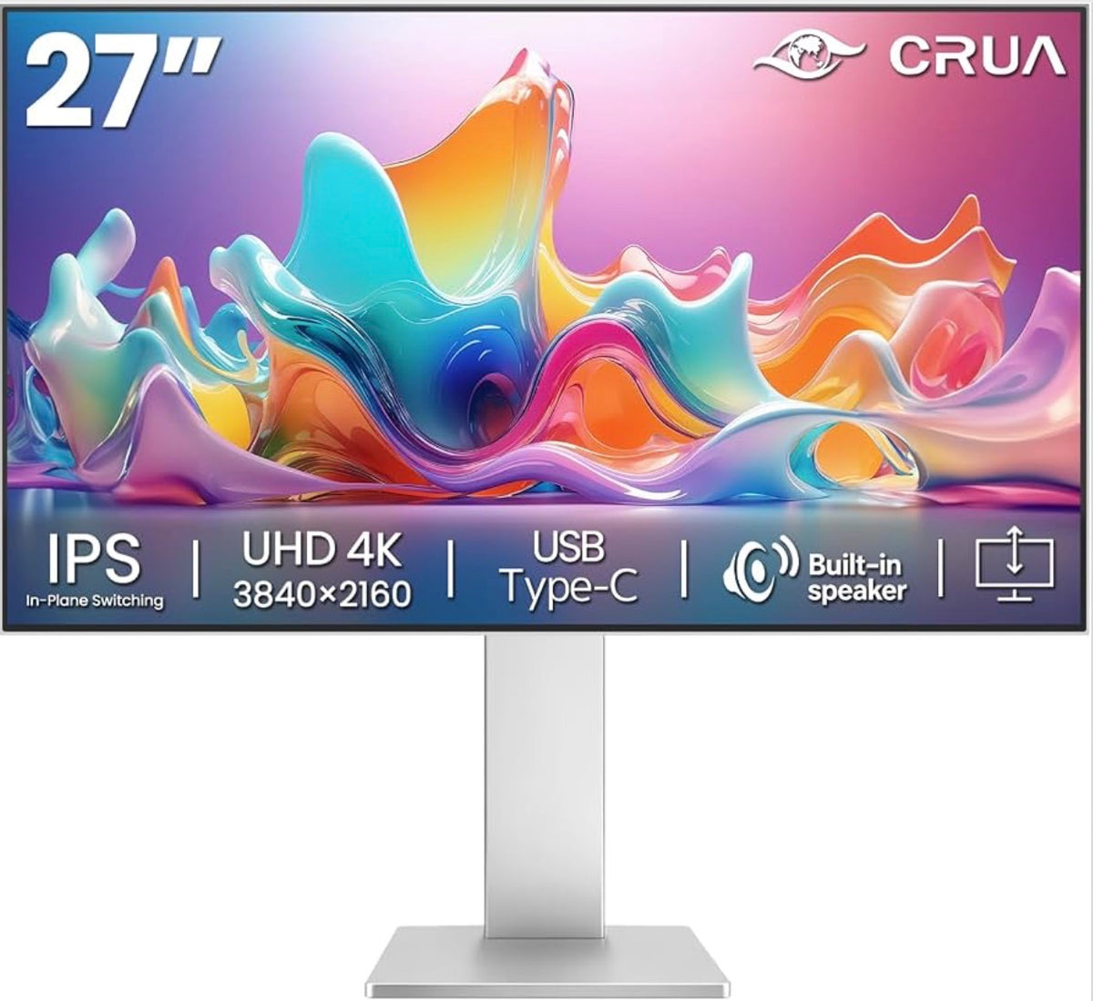 CRUA CR270HG 27" 4K UHD 60Hz IPS USB-C Monitor, Frameless, Silver, Brand New