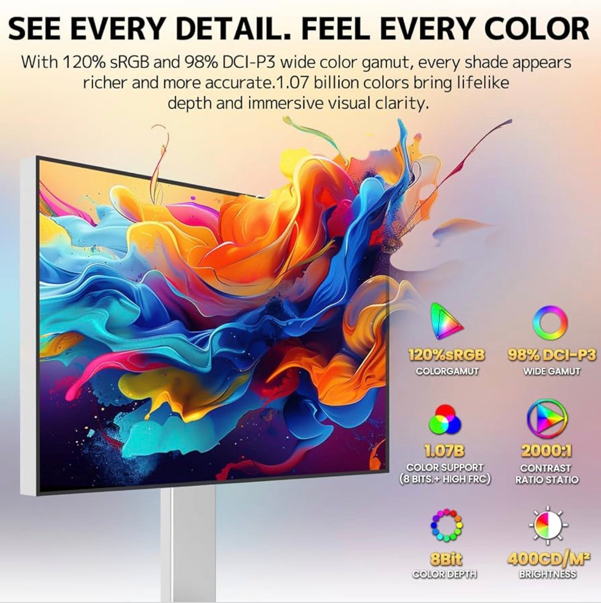 CRUA CR270HG 27" 4K UHD 60Hz IPS USB-C Monitor, Frameless, Silver, Brand New