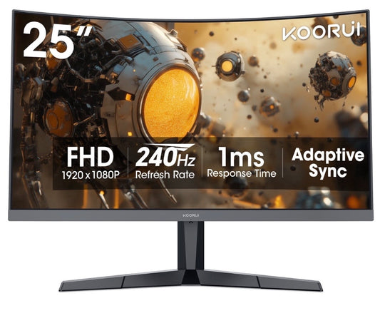 KOORUI G2511XC 25" FHD 1080p 240Hz Curved Gaming Monitor, Adaptive Sync, Brand New