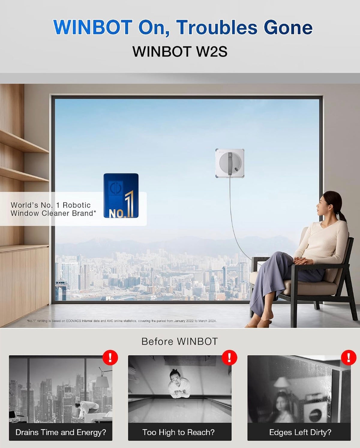 ECOVACS WINBOT W2S Window Cleaning Robot, Works Great, Original Box