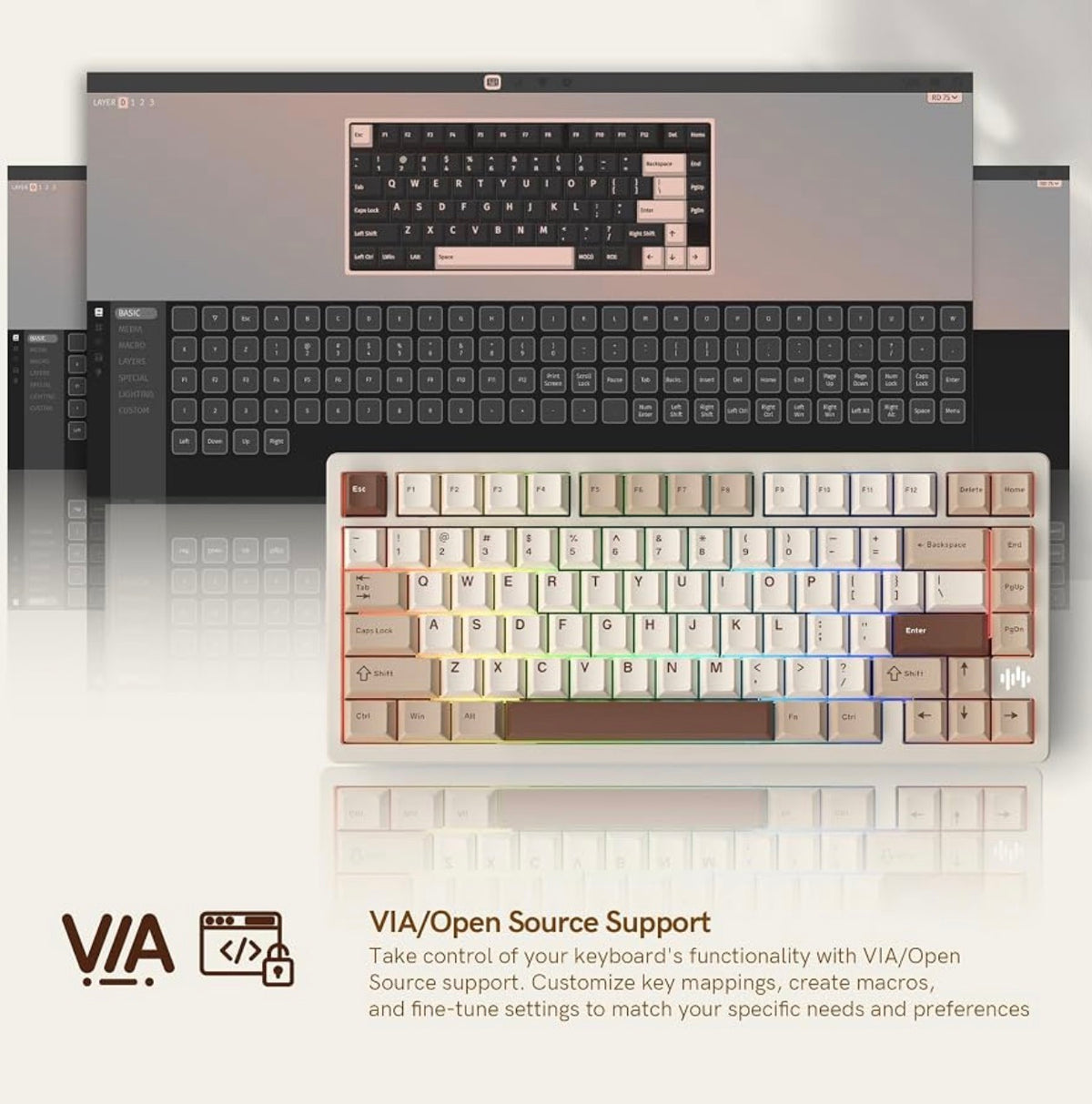 Womier RD75Pro 75% Wireless Mechanical Gaming Keyboard QMK/VIA Hot Swappable RGB, Milk White, Brand New